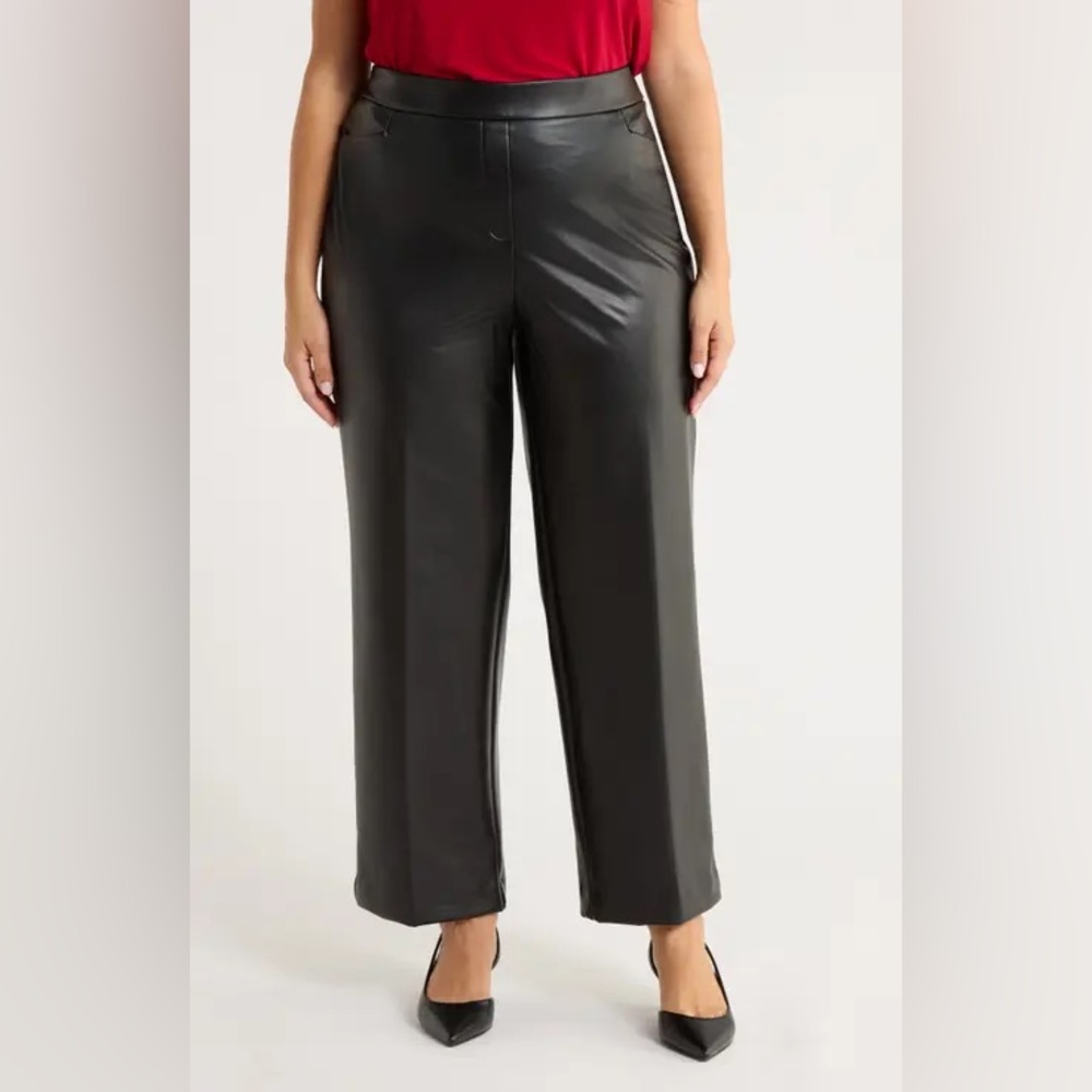 Ann Taylor Black Wide-Leg Women's Leather Pants - Size 16